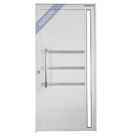Porta Pivotante de Alumínio Branco Com Puxador, Friso e Visor Linha Veneza