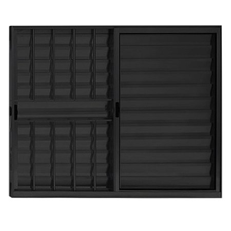 Janela Veneziana 3 Folhas Alumínio Preto Modular Com Grade