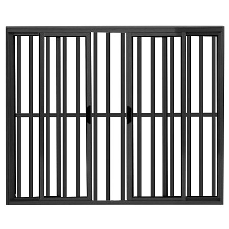 Janela Vitro 4 Folhas Alumínio Preto Linha Modular Com Grade