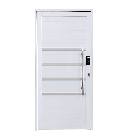 Porta Lambril de Alumínio Branco Com Puxador e Friso com Fechadura Digital Linha Roma