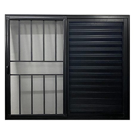 Janela Veneziana 3 Folhas Preta Com tela Mosquiteira Linha 25 Com Grade