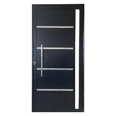 Porta Lambril de Alumínio Preto Com Puxador, Friso e Vidro Linha 25