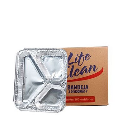 BANDEJA RETANGULAR ALUMINIO 900ml (D17 LIFE CLEAN) 3 DIVISÓES