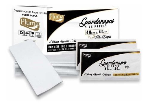 GUARDANAPO (PLUMA) RETANGULAR F. DUPLA 40X40 G (C/25fls) CX C/ 40pct