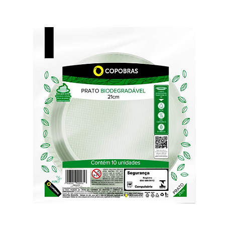 PRATO BIO BCO RASO 21cm CX C/ 25pct X 10un (COPOBRAS)