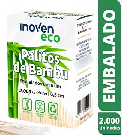 PALITO DENTE BAMBU SACHET PLASTICO (CX C/ 2000un) - INOVEN
