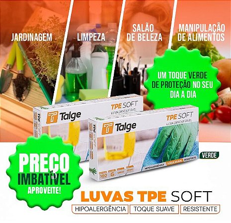 LUVA TPE SOFT VERDE (TALGE) CX C/100un (TAM. P)