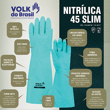 LUVA NITRILICA 45 SLIM VERDE MANGA LONGA (TAM. M) - VOLK (PAR)