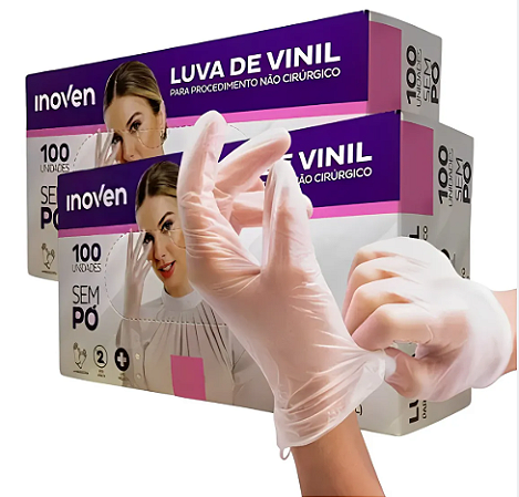 LUVA VINIL S/ PÓ CX C/100 (TAM. GG) (INOVEN)