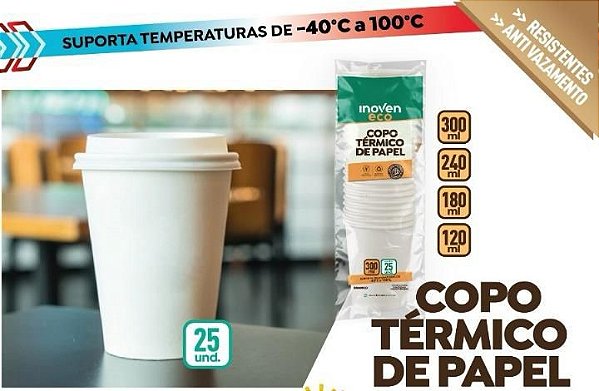 COPO PAPEL 300ML BRANCO - PCT C/ 25 UN - INOVEN
