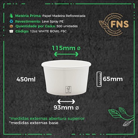 POTE PAPEL BRANCO 450ml (12oz WHITE BOWL) PCT C/ 25 (FNS)