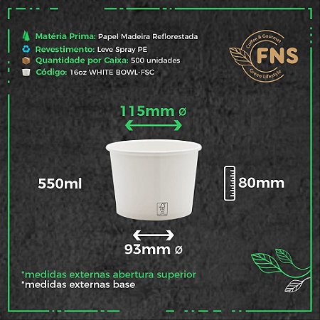 POTE PAPEL BRANCO 550ml (16oz WHITE BOWL) PCT C/ 25 (FNS)