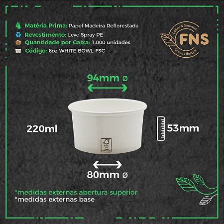 POTE PAPEL 220ml BRANCO (6oz WHITE BOWL) - PCT C/ 50 UN - FNS