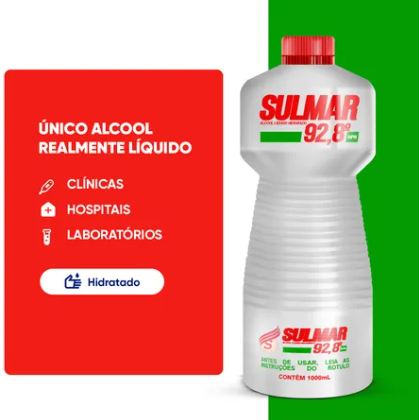 ALCOOL 92,8 (SULMAR) - 1 LITRO (CX C/12un)