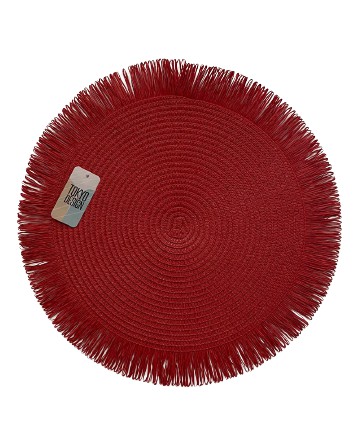 Jogo americano redondo vermelho com franjas