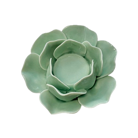 Castiçal porcelana flor - verde claro