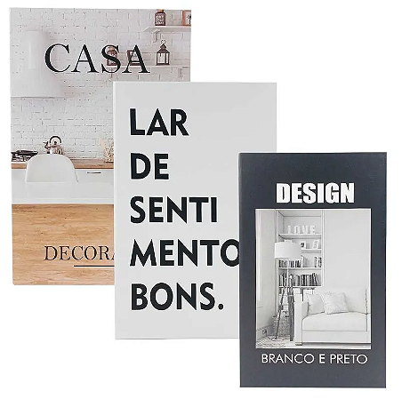 Kit com 3 caixas livro, modelo 'Casa'