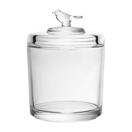 Pote de cristal com tampa pássaro