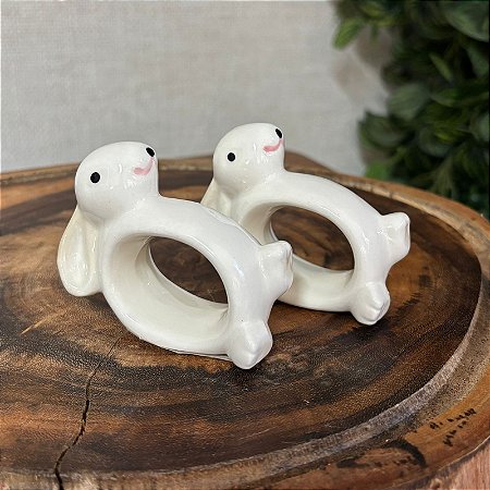 Kit com 2 porta-guardanapos coelho cerâmica