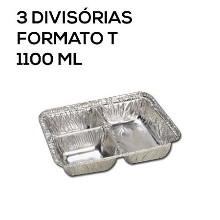 EMBALAGEM MARMITEX 3 DIVISÓRIAS FORMATO T ALUMÍNIO 1100ML CX 100 -  Robinpack Embalagens