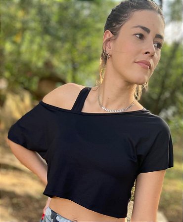 CROPPED COM MANGA BIODEGRADÁVEL - PRETO