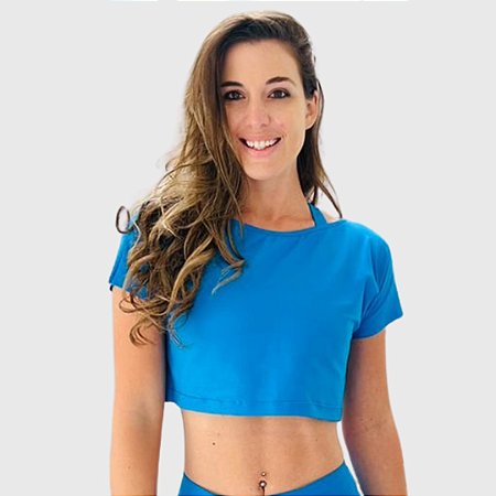 CROPPED COM MANGA BIODEGRADÁVEL - AZUL