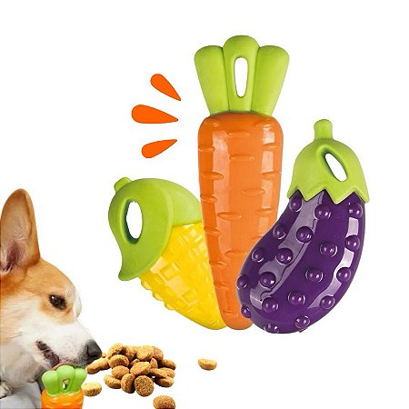 3 Brinquedos Para Cachorro Cenoura Milho Berinjela Pet Vegetais De Borracha Com Apito Interno