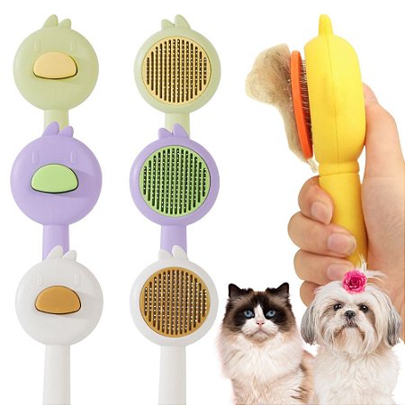 Escova Removedora Tira Pelos Para Cães e Gatos Rasqueadeira com Botão Pato
