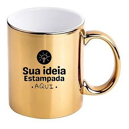 Caneca cromada 325ml personalizada dourada