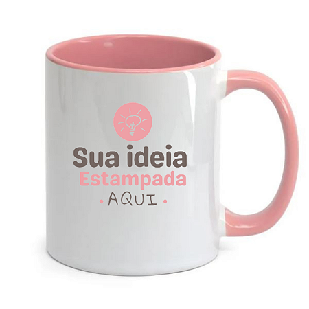 Caneca porcelana com alça e interior rosa