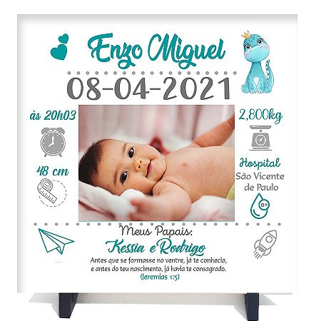Azulejo Nascimento bebê personalizado 15x15 com suporte