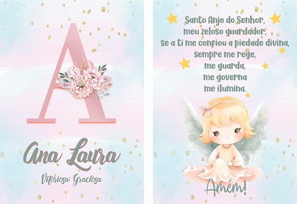 Kit placas MDF Nome e Santo Anjo Menina
