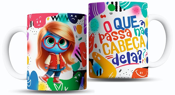 Caneca divertida personalizada O que passa na cabeça dela?