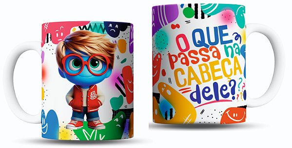 Caneca divertida personalizada O que passa na cabeça dele?