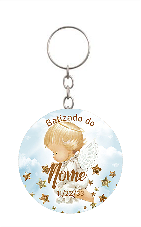 Chaveiro em mdf personalizado Batizado Anjinho Azul 30 unidades