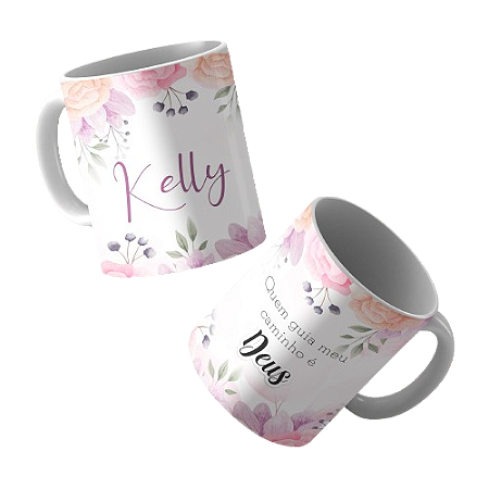 Caneca Floral Quem guia meu caminho é Deus