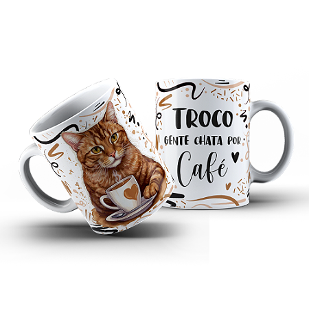Caneca divertida Troco gente chata por café - gatinho