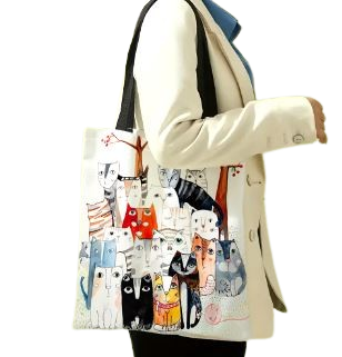 Bolsa tote com pintura de gatos, bolsa de ombro de praia para viagens de verão, sacola reutilizável