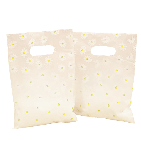 Sacolinha de plástico resistente transparente com margaridas 100un