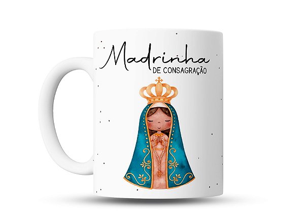 Caneca Madrinha de Consagração com Imagem de Nossa Senhora Aparecida, Convite de Madrinha batizado