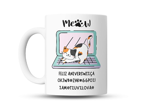 Caneca de café divertida Feliz Aniversário Gato Notebook