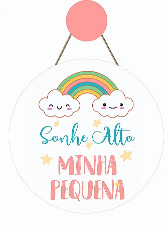 Enfeite porta infantil Sonhe alto minha menina com nuvem e arco-iris