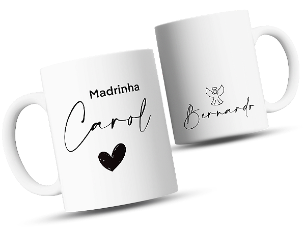 Caneca de café Personalizada para Madrinha de Batismo, Design com Coração e Anjinho