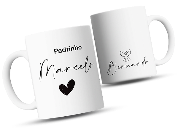 Caneca de café Personalizada para Padrinho de Batismo, Design com Coração e Anjinho
