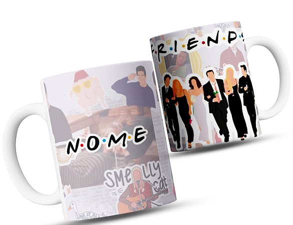 Caneca Friends Personalizada com Nome – Série Friends Collage – Presente Criativo para Fãs – 325ml