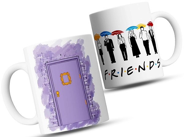 Caneca Friends Porta Roxa e Personagens – Série Friends – Presente Criativo para Fãs – 325ml