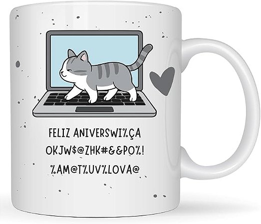 Caneca Divertida Gato no Notebook – Presente Criativo para Aniversário