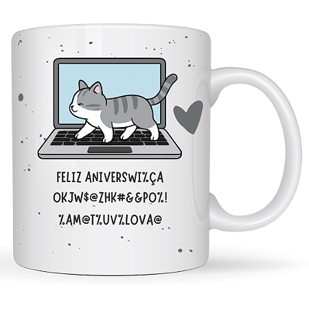 Caneca Divertida Gato no Notebook – Presente Criativo para Aniversário