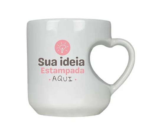 Caneca de café personalizada com corpo e alça de coração - logo, nome, personagem 300ml