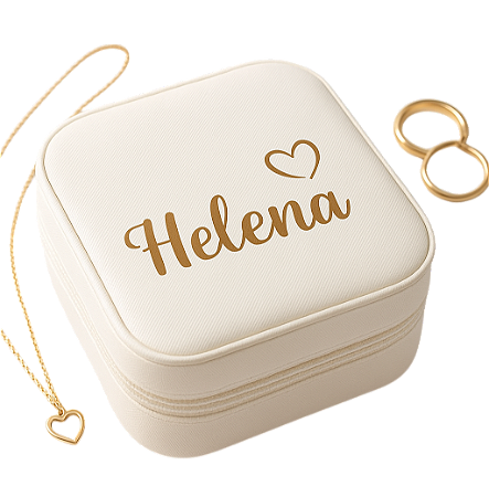Estojo Porta-Joias Personalizado com nome, Dourado ou Prata, Coração, Zíper